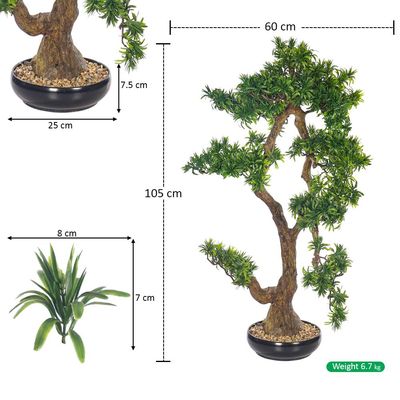 Yatai Artificial Bonsai Tree, Realistic Japanese Zen Pine Faux Tree with Green Leaves & Pot, Maintenance-Free & Long Lasting Water-Resistant & Odorless Fake Plant for Home Office Event Decor (105cm)