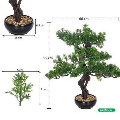 Yatai Artificial Pine Bonsai Tree, Realistic Faux Plant with Green Leaves & Pot, Maintenance-Free & Water-Resistant Faux Tree, No Watering & Odorless Fake Plants for Home Office Event Decor (55cm)