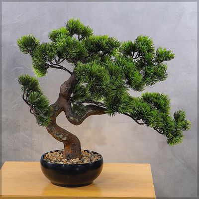Yatai 40cm Artificial Japanese Pine Bonsai Tree, Lifelike Faux Tree with Green Leaves & Pot, Maintenance-Free & Long Lasting Faux Plants, Odorless & Waterproof Fake Plants Event, Office & Home Decor