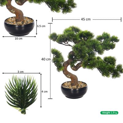 Yatai 40cm Artificial Japanese Pine Bonsai Tree, Lifelike Faux Tree with Green Leaves & Pot, Maintenance-Free & Long Lasting Faux Plants, Odorless & Waterproof Fake Plants Event, Office & Home Decor