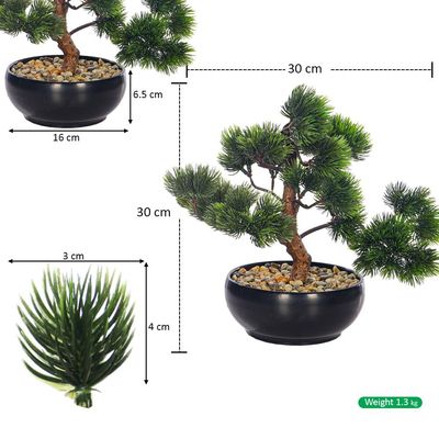 Yatai 30cm Artificial Japanese Pine Bonsai Tree, Lifelike Faux Tree with Green Leaves & Pot, Maintenance-Free & Long Lasting Faux Plants, Odorless & Waterproof Fake Plants Event, Office & Home Decor