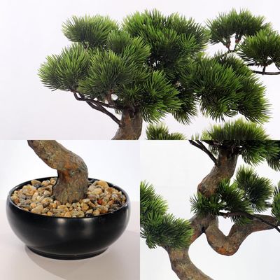 Yatai 45cm Artificial Pine Bonsai Tree, Realistic Faux Plant with Green Leaves & Pot, Maintenance-Free & Water-Resistant Faux Tree, No Watering & Odorless Fake Plants for Home, Office Event Decor