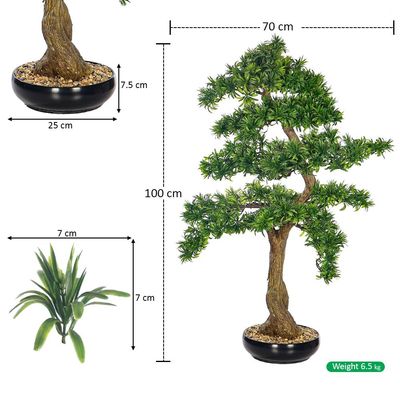 Yatai 100cm Artificial Pine Bonsai Tree, Realistic Faux Plant with Green Leaves & Pot, Maintenance-Free & Water-Resistant Faux Tree, No Watering & Odorless Fake Plants for Home, Office Event Decor