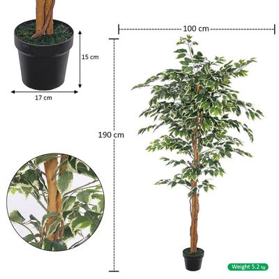 Yatai 6.2ft Tall Artificial Ficus Tree, Likelike Faux Plants with Lush Green Leaves, Bendable Stems & Pot, Maintenance-Free, Waterproof & UV Resistant Fake Plants for Home Office Patio & Event Decor