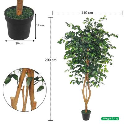Yatai 6.5ft Tall Artificial Ficus Tree, Likelike Faux Plants with Lush Green Leaves, Bendable Stems & Pot, Maintenance-Free, Waterproof & UV Resistant Fake Plants for Home Office Patio & Event Decor