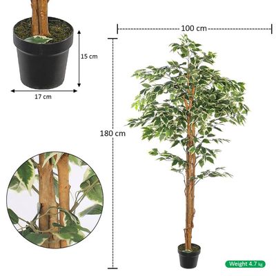 Yatai 6ft Tall Artificial Ficus Tree, Likelike Faux Plants with Lush Green Leaves, Bendable Stems & Pots, Maintenance-Free, Waterproof & UV Resistant Fake Plants for Home Office Event Decor (L-Green)