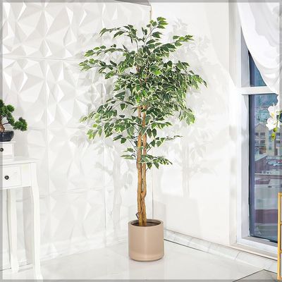 Yatai 6ft Tall Artificial Ficus Tree, Likelike Faux Plants with Lush Green Leaves, Bendable Stems & Pots, Maintenance-Free, Waterproof & UV Resistant Fake Plants for Home Office Event Decor (L-Green)