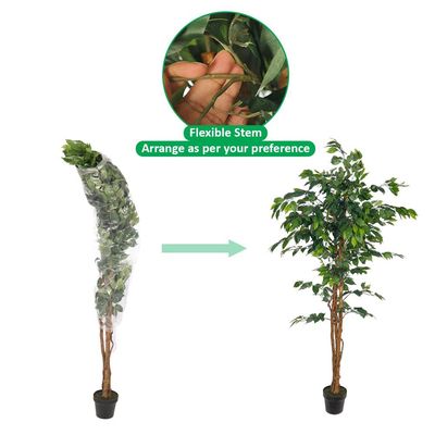 Yatai 6ft Tall Artificial Ficus Tree, Likelike Faux Plants with Lush Green Leaves, Bendable Stems & Pots, Maintenance-Free, Waterproof & UV Resistant Fake Plants for Home Office Event Decor (Green)
