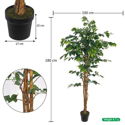 Yatai 6ft Tall Artificial Ficus Tree, Likelike Faux Plants with Lush Green Leaves, Bendable Stems & Pots, Maintenance-Free, Waterproof & UV Resistant Fake Plants for Home Office Event Decor (Green)
