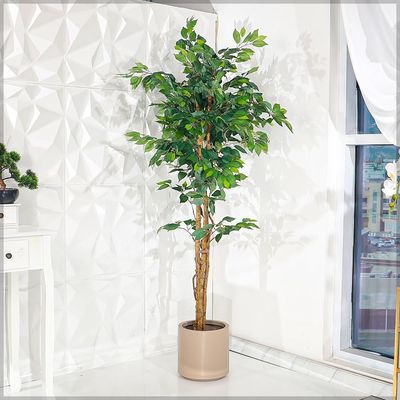 Yatai 6ft Tall Artificial Ficus Tree, Likelike Faux Plants with Lush Green Leaves, Bendable Stems & Pots, Maintenance-Free, Waterproof & UV Resistant Fake Plants for Home Office Event Decor (Green)