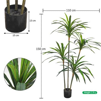 Yatai 5ft Artificial Yucca Tree, Nearly Natural Artificial Plants with Pots, Maintenance-Free & Long Lasting Faux Plants with Green Leaves & Flexible Stems, Fake Plant for Home, Office, Patio Decor