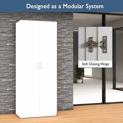 Mahmayi 2 Door Full Height Cabinet with 4 Shelves, Elegant and Modern Storage Solution, Soft Closing Doors Cabinet for Office and Home Use - White