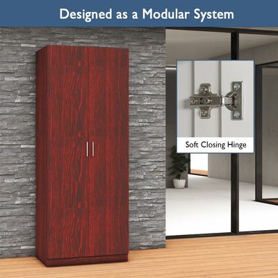 Mahmayi 2 Door Full Height Cabinet with 4 Shelves, Elegant and Modern Storage Solution, Soft Closing Doors Cabinet for Office and Home Use - Dark Walnut