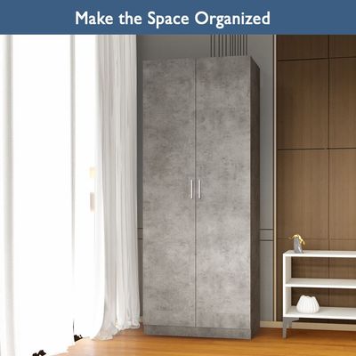 Mahmayi 2 Door Full Height Cabinet with 4 Shelves, Elegant and Modern Storage Solution, Soft Closing Doors Cabinet for Office and Home Use - Light Concrete