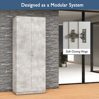Mahmayi 2 Door Full Height Cabinet with 4 Shelves, Elegant and Modern Storage Solution, Soft Closing Doors Cabinet for Office and Home Use - Light Concrete