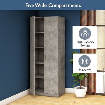 Mahmayi 2 Door Full Height Cabinet with 4 Shelves, Elegant and Modern Storage Solution, Soft Closing Doors Cabinet for Office and Home Use - Light Concrete