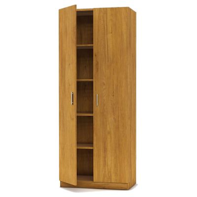 Mahmayi 2 Door Full Height Cabinet with 4 Shelves, Elegant and Modern Storage Solution, Soft Closing Doors Cabinet for Office and Home Use - Light Walnut