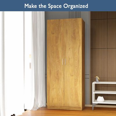 Mahmayi 2 Door Full Height Cabinet with 4 Shelves, Elegant and Modern Storage Solution, Soft Closing Doors Cabinet for Office and Home Use - Light Walnut