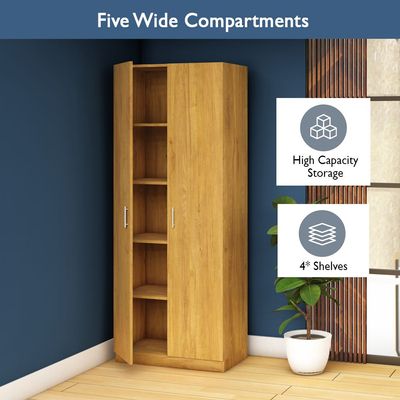 Mahmayi 2 Door Full Height Cabinet with 4 Shelves, Elegant and Modern Storage Solution, Soft Closing Doors Cabinet for Office and Home Use - Light Walnut