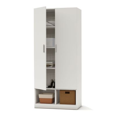 Mahmayi Modern 2 Door Wardrobe, Ample Space with Durable Design, Multiple Versatile Shelves for Clothes and Accessories, Home and Bedroom Furniture - White