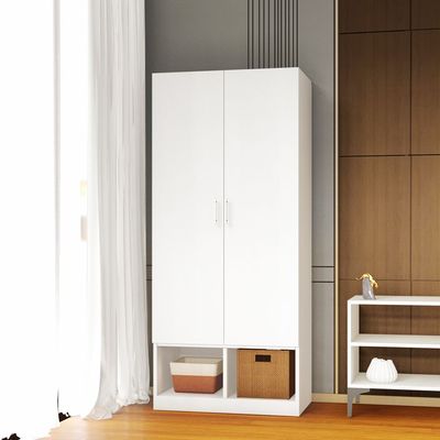Mahmayi Modern 2 Door Wardrobe, Ample Space with Durable Design, Multiple Versatile Shelves for Clothes and Accessories, Home and Bedroom Furniture - White