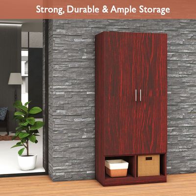 Mahmayi Modern 2 Door Wardrobe, Ample Space with Durable Design, Multiple Versatile Shelves for Clothes and Accessories, Home and Bedroom Furniture - Dark Walnut