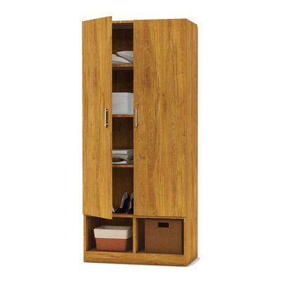 Mahmayi Modern 2 Door Wardrobe, Ample Space with Durable Design, Multiple Versatile Shelves for Clothes and Accessories, Home and Bedroom Furniture - Light Walnut