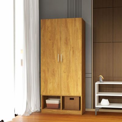 Mahmayi Modern 2 Door Wardrobe, Ample Space with Durable Design, Multiple Versatile Shelves for Clothes and Accessories, Home and Bedroom Furniture - Light Walnut