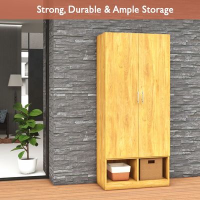 Mahmayi Modern 2 Door Wardrobe, Ample Space with Durable Design, Multiple Versatile Shelves for Clothes and Accessories, Home and Bedroom Furniture - Light Walnut
