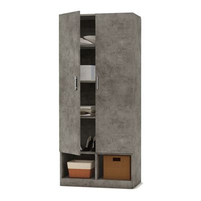 Mahmayi Modern 2 Door Wardrobe, Ample Space with Durable Design, Multiple Versatile Shelves for Clothes and Accessories, Home and Bedroom Furniture - Light Concrete
