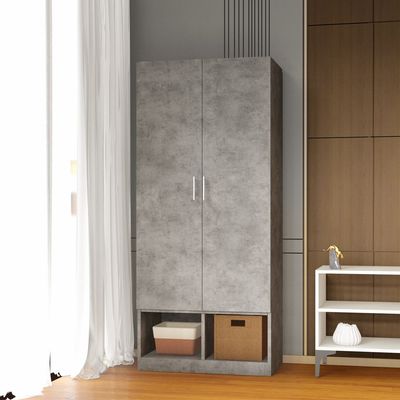 Mahmayi Modern 2 Door Wardrobe, Ample Space with Durable Design, Multiple Versatile Shelves for Clothes and Accessories, Home and Bedroom Furniture - Light Concrete