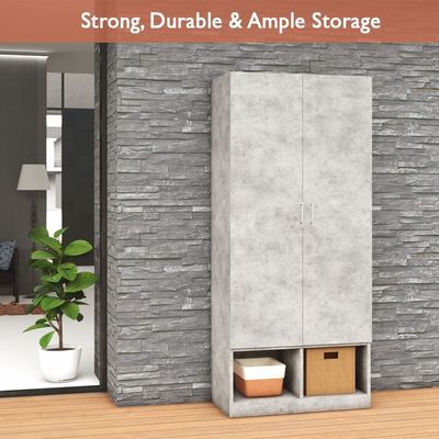 Mahmayi Modern 2 Door Wardrobe, Ample Space with Durable Design, Multiple Versatile Shelves for Clothes and Accessories, Home and Bedroom Furniture - Light Concrete
