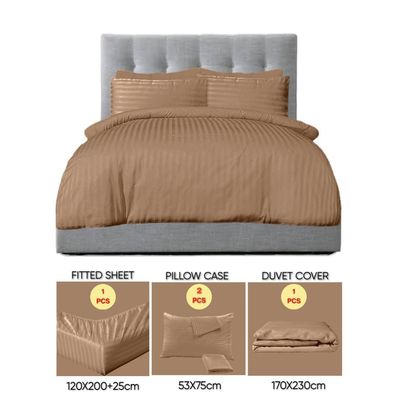 4 Pieces Single Size Bed Sheet Set With Duvet Cover Bedding Set - Dark Brown