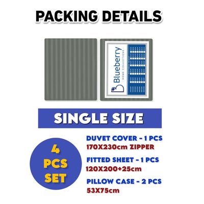 4 Pieces Single Size Bed Sheet Set With Duvet Cover Bedding Set - Dark Grey