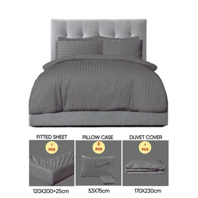 4 Pieces Single Size Bed Sheet Set With Duvet Cover Bedding Set - Dark Grey
