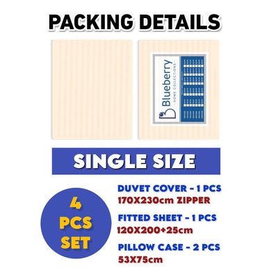 4 Pieces Single Size Bed Sheet Set With Duvet Cover Bedding Set - Gold