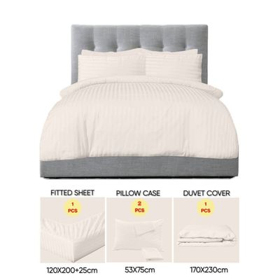 4 Pieces Single Size Bed Sheet Set With Duvet Cover Bedding Set - Ivory