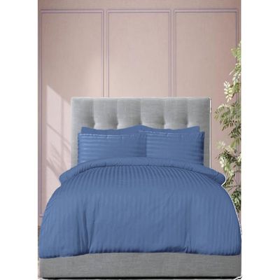 4 Pieces Single Size Bed Sheet Set With Duvet Cover Bedding Set - Navy Blue