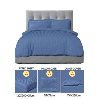 4 Pieces Single Size Bed Sheet Set With Duvet Cover Bedding Set - Navy Blue