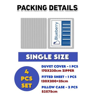 4 Pieces Single Size Bed Sheet Set With Duvet Cover Bedding Set - Silver
