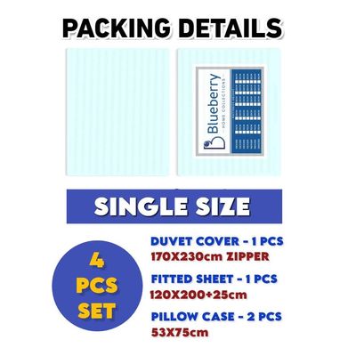 4 Pieces Single Size Bed Sheet Set With Duvet Cover Bedding Set - Sky Blue