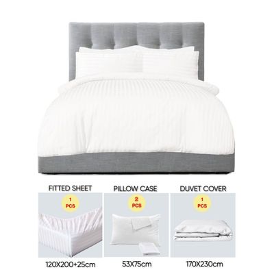 4 Pieces Single Size Bed Sheet Set With Duvet Cover Bedding Set - White