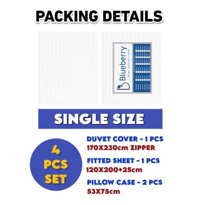 4 Pieces Single Size Bed Sheet Set With Duvet Cover Bedding Set - White