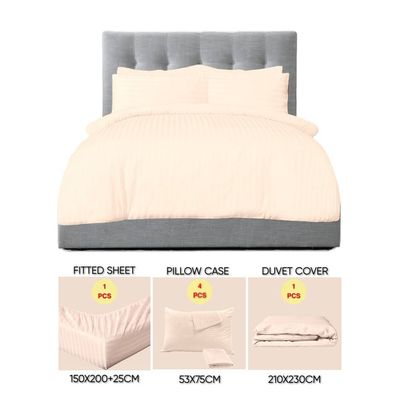 6 Pieces Queen Size Bed Sheet Set With Duvet Cover Bedding Set - Beige
