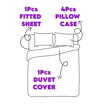 6 Pieces Queen Size Bed Sheet Set With Duvet Cover Bedding Set - Beige