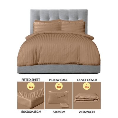 6 Pieces Queen Size Bed Sheet Set With Duvet Cover Bedding Set - Dark Brown