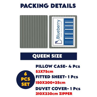 6 Pieces Queen Size Bed Sheet Set With Duvet Cover Bedding Set - Dark Grey