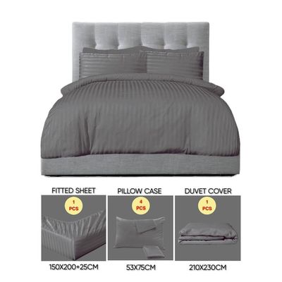 6 Pieces Queen Size Bed Sheet Set With Duvet Cover Bedding Set - Dark Grey