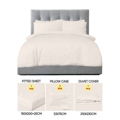 6 Pieces Queen Size Bed Sheet Set With Duvet Cover Bedding Set - Ivory