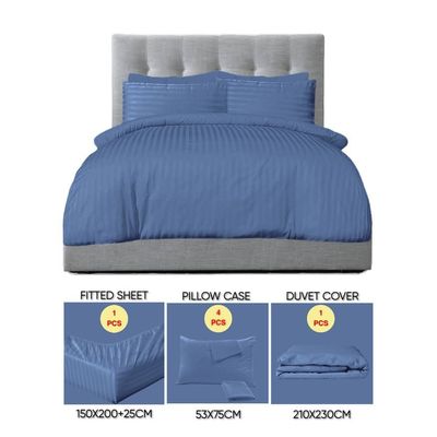 6 Pieces Queen Size Bed Sheet Set With Duvet Cover Bedding Set - Navy Blue